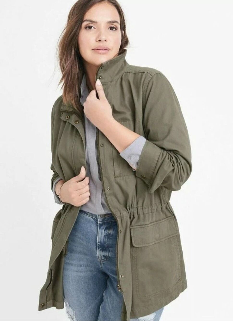 Ryllace $370 Luxury Utility Cargo Jacket Military Cotton Green Womens 20 2X NEW